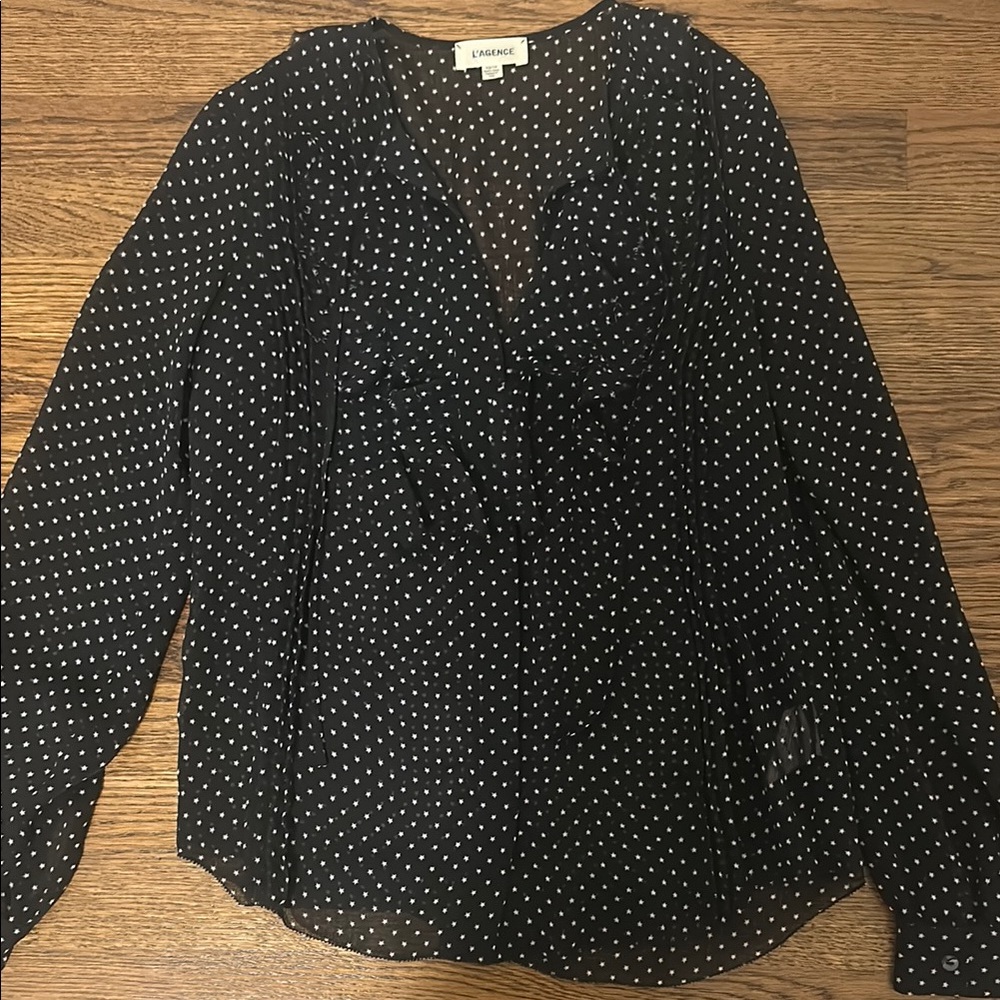 L'AGENCE Black Star Pattern Ruffled Long Sleeve Blouse